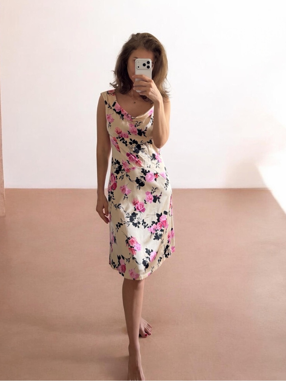 Miguelina vintage floral/pink reversible silk dress size s